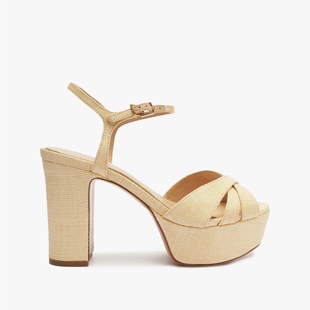 NWT Schutz Women's Keefa Raffia High Platform Sandals Elegant Beige with Dustbag
